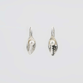 Silver Leaf Earrings with Pearl