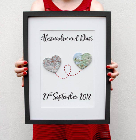Wedding & Anniversary Custom Map Heart Artwork