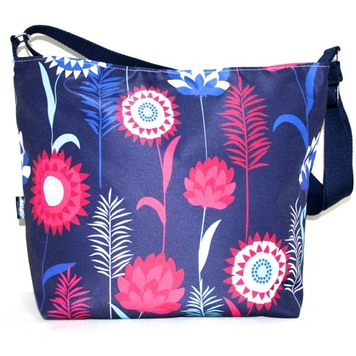 Tara Large Zip Top Handbag in Blue Meadow Fabric