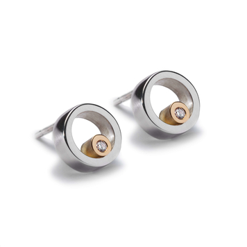 Circles Silver & Gold Diamond Stud Earrings