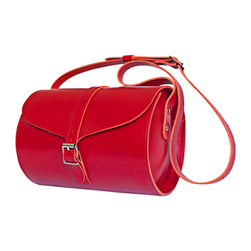 Curve Leather Barrel Bag – Red