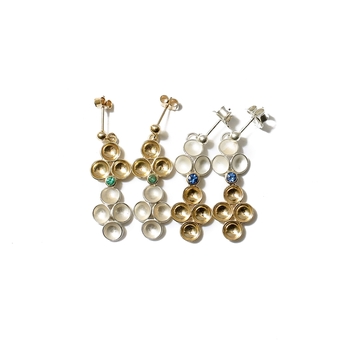 7 dimples and sapphires two tone earrings