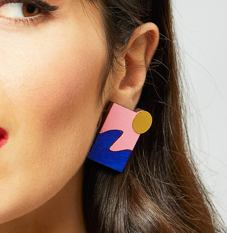 New Wave Earrings in Pink and Blue