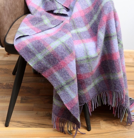 Large Wool Blanket, Lilac & Pink Check